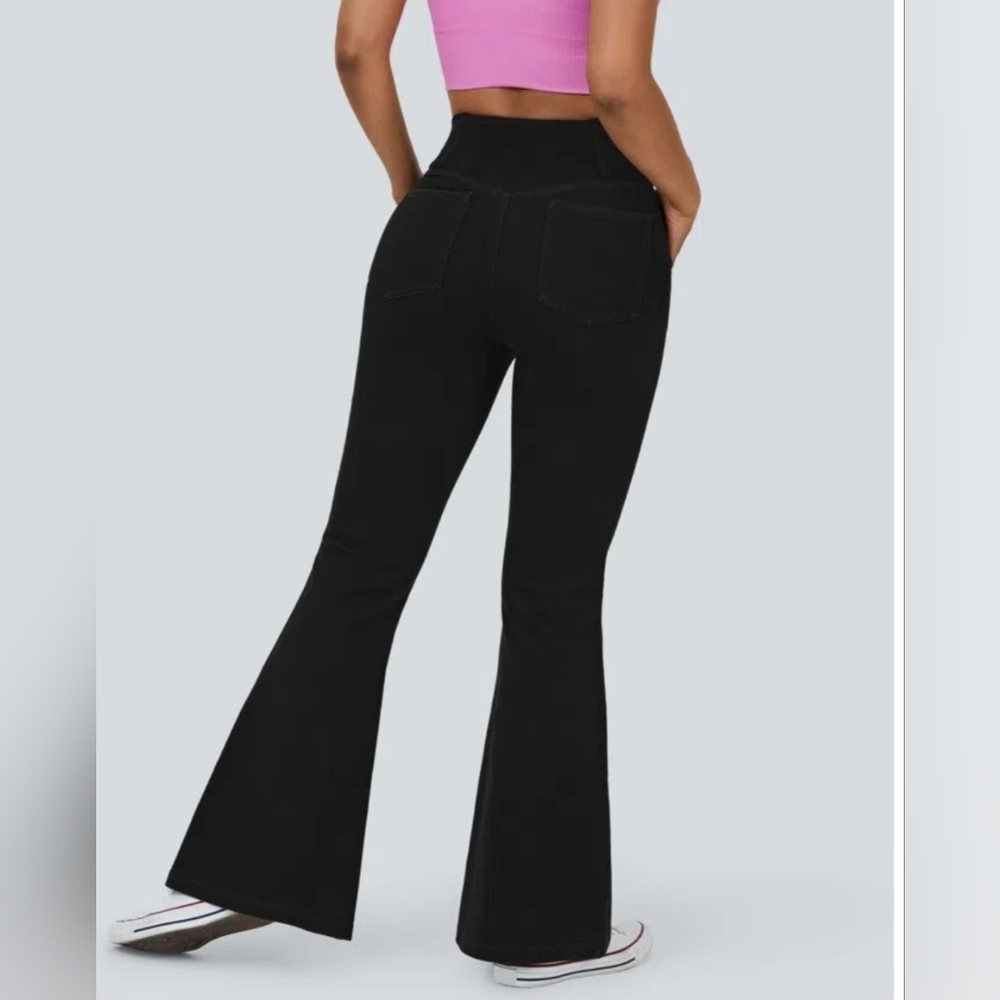 HALARA Super flared stretch wash Pants with cross pocket and high waist-Size M - Picture 2 of 9